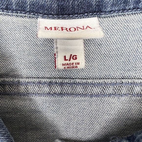 Merona Women's Blue Long Sleeve Button Up Stretch Denim Jean Jacket Size L - Picture 7 of 10